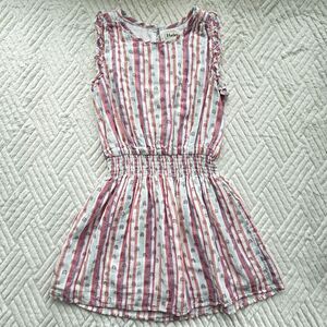Hatley Girls Size 8 Rainbow Stripe Smocked Dress Ruffle Sleeve Cotton Lined